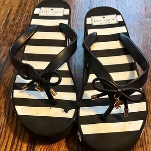 Kate Spade Black and White Striped Flip Flops